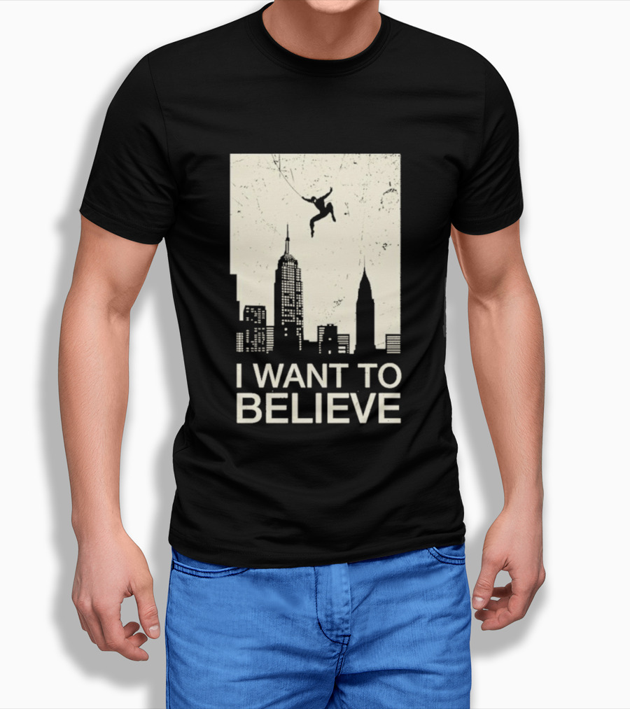 Friking I Want To Believe Swinging Hero Cityscape T-Shirt