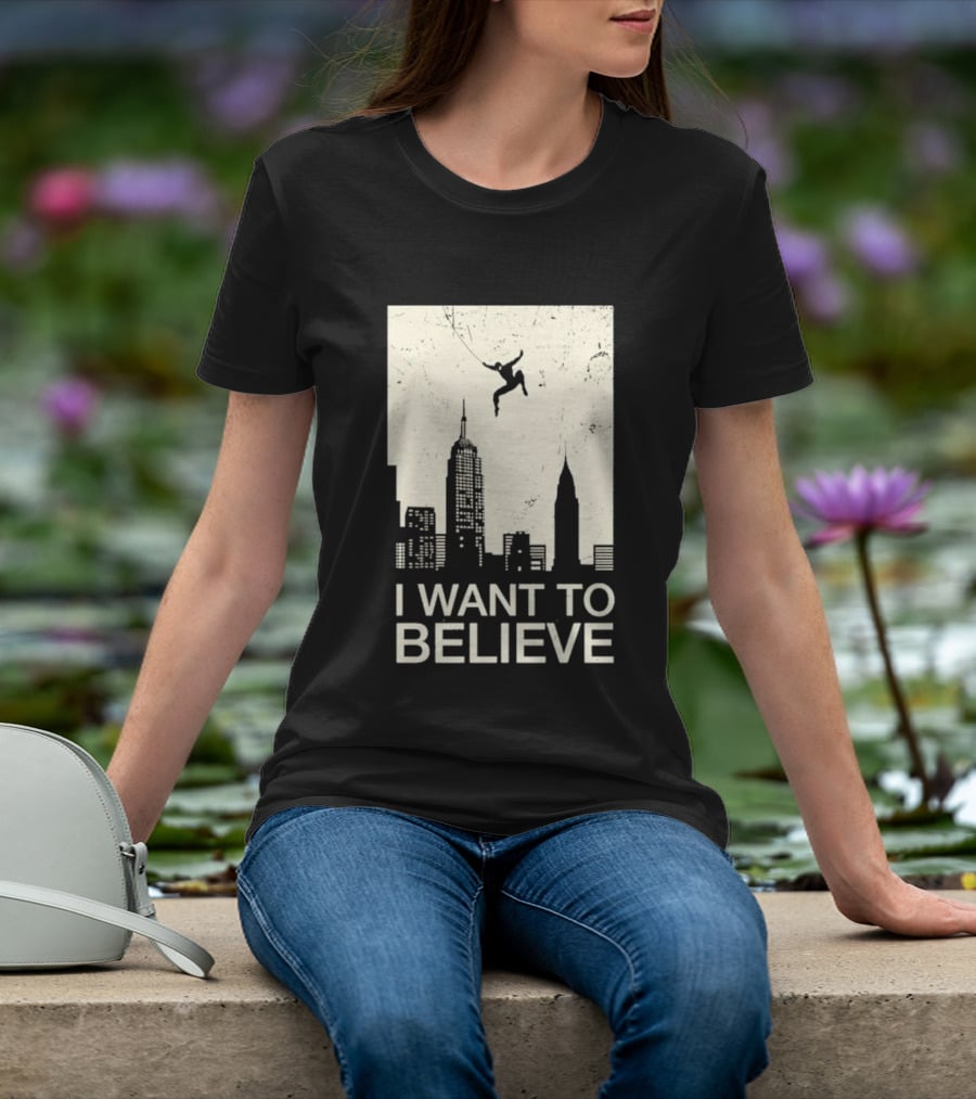 Friking I Want To Believe Swinging Hero Cityscape T-Shirt