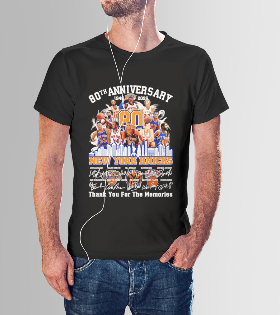 80th Anniversary 1946 2026 New York Knicks Charles Oakley Allan Houston Bill Bradley Bernard King Carmelo Anthony Thank You For The Memories T-Shirt