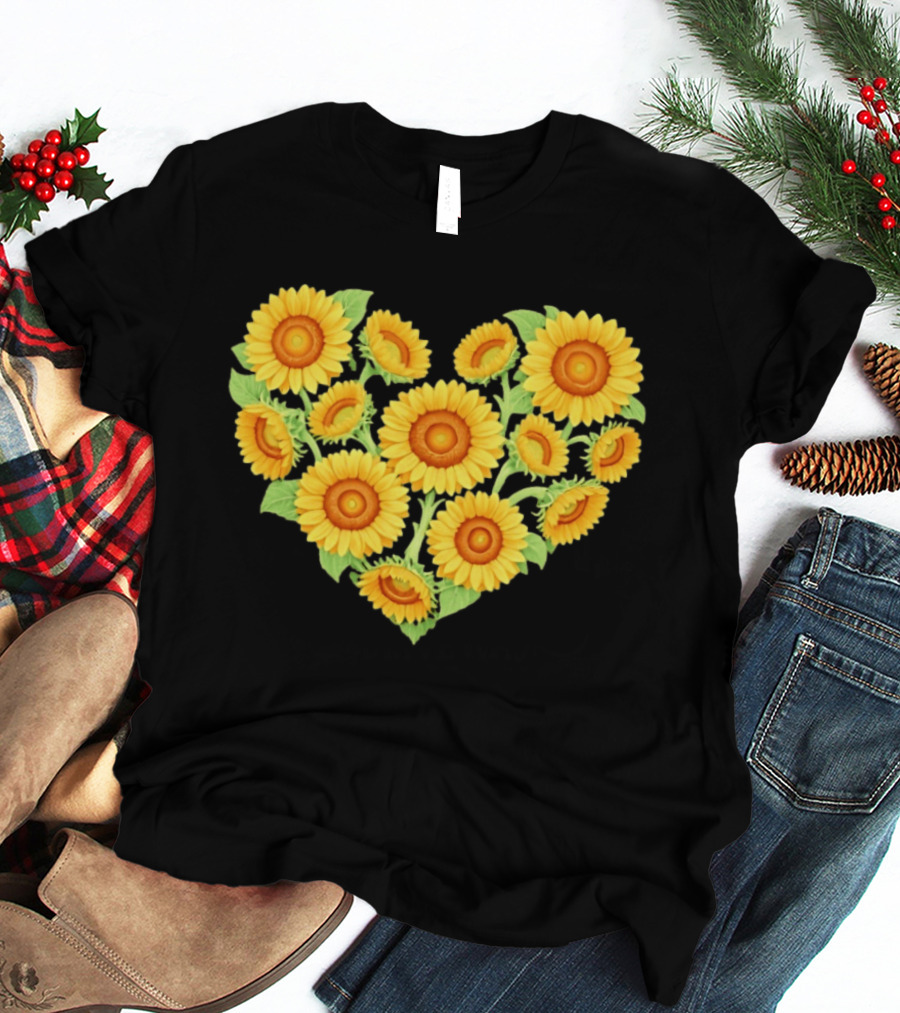 Sunflower Heart Shaped Floral Arrangement Nature T-Shirt