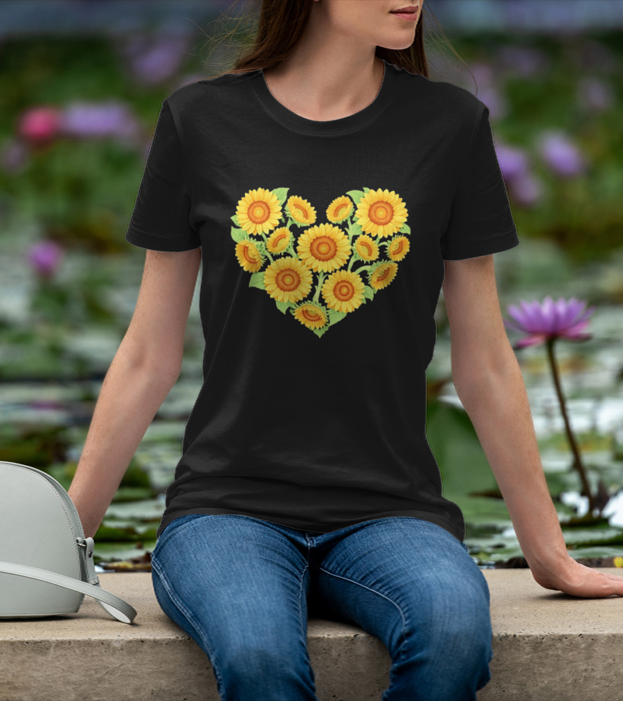 Sunflower Heart Shaped Floral Arrangement Nature T-Shirt