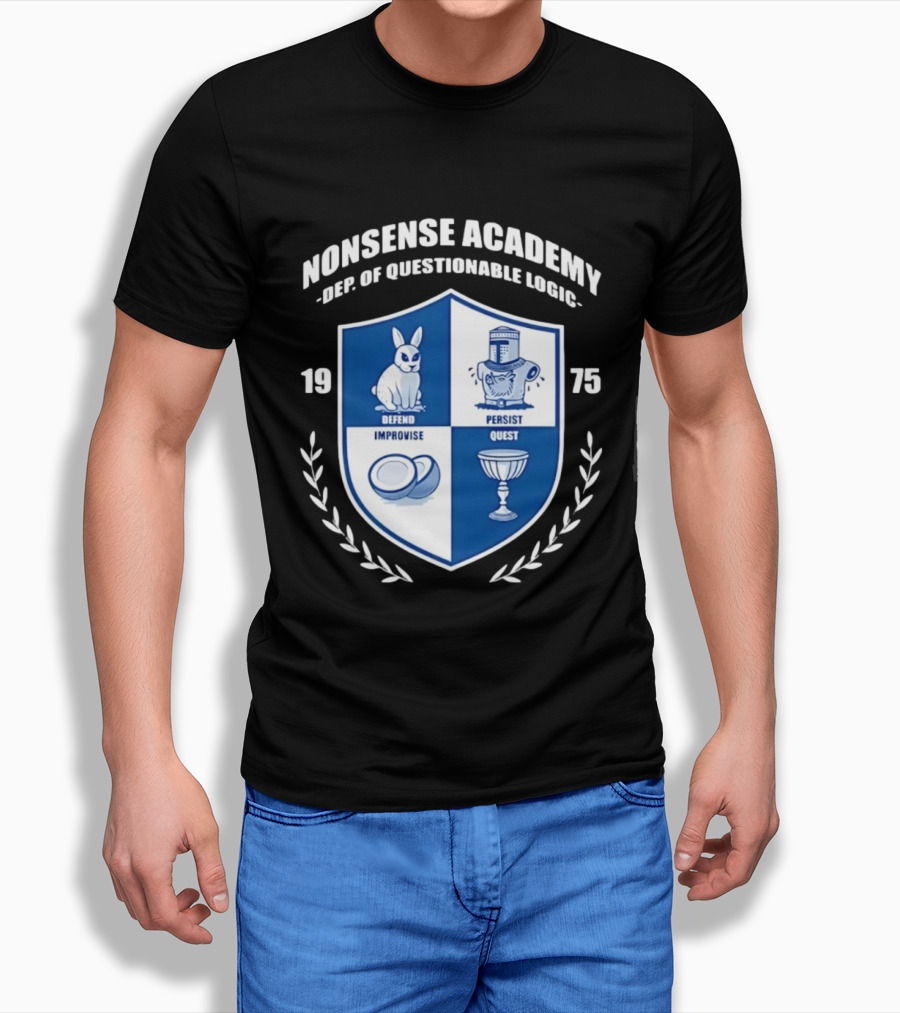 Nonsense Academy 1975 Crest Dept Of Questionable Logic Defend Improvise Persist Quest T-Shirt