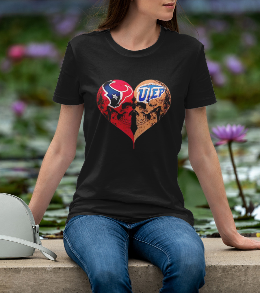 Houston Texans UTEP Miners Skulls Heart Shape Face To Face T-Shirt