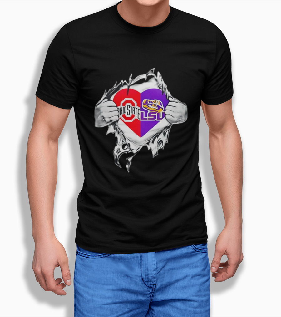 Ohio State LSU Heart Ripped Open Fan T-Shirt