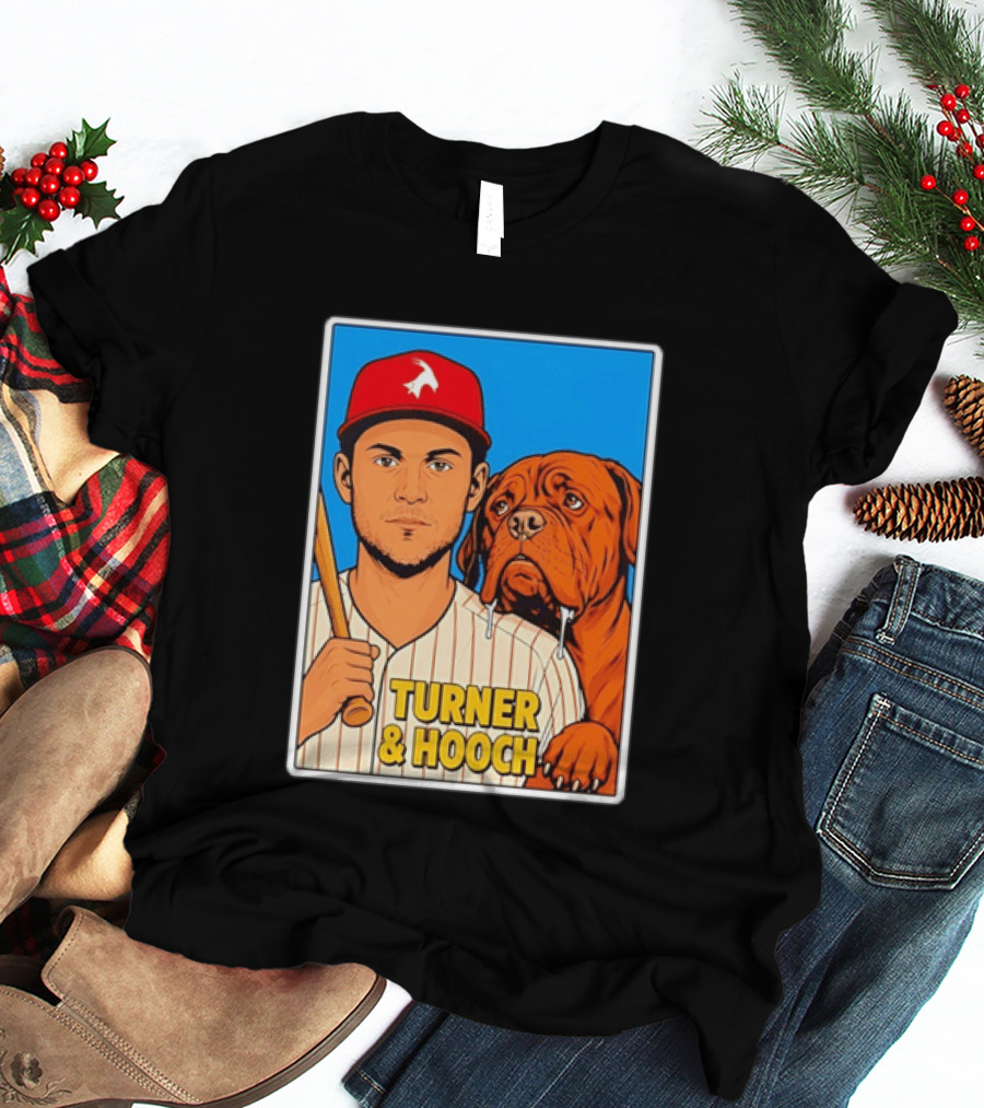 Philadelphia Phillies Trea Turner And Hooch Baseball Retro Illustrated Print T-Shirt