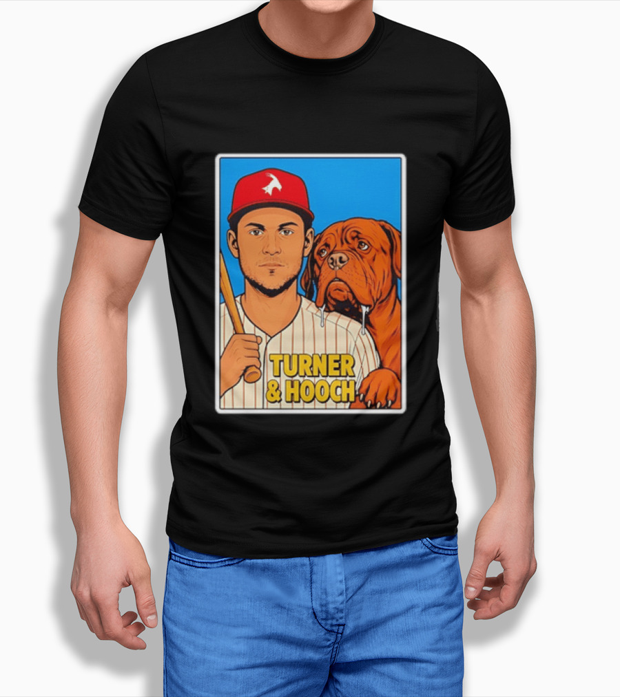 Philadelphia Phillies Trea Turner And Hooch Baseball Retro Illustrated Print T-Shirt