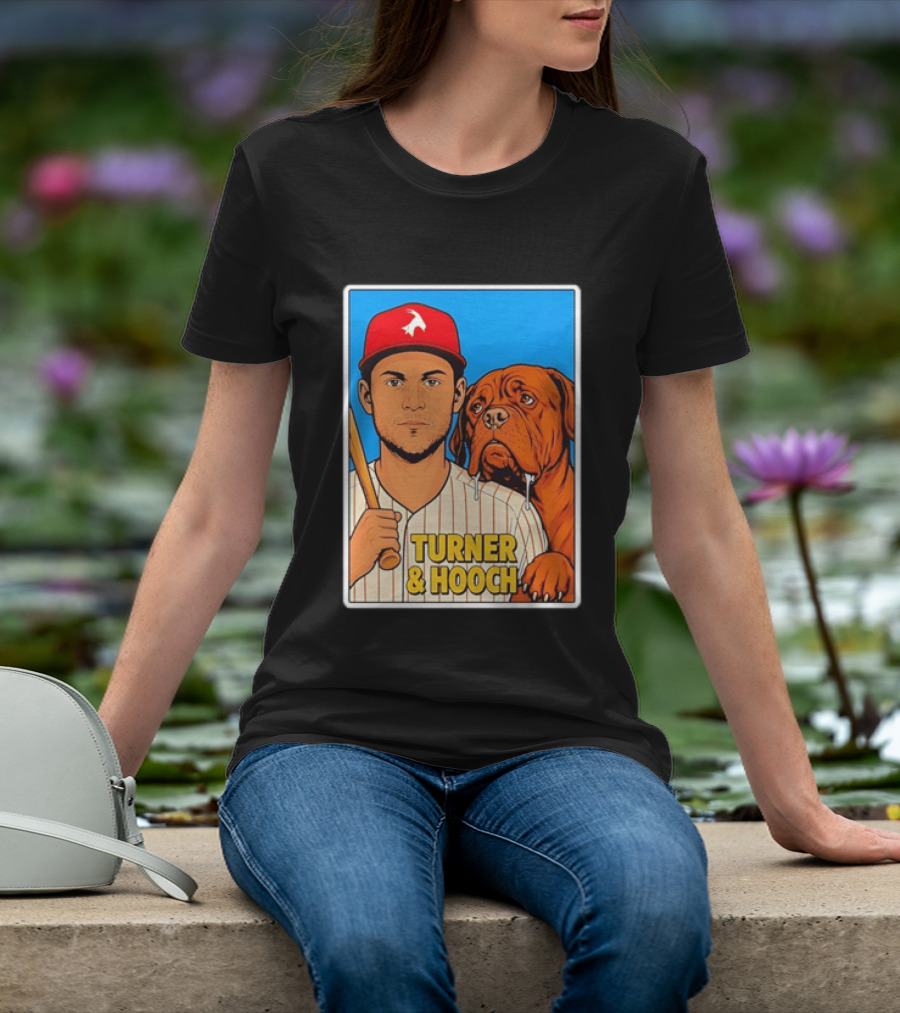 Philadelphia Phillies Trea Turner And Hooch Baseball Retro Illustrated Print T-Shirt