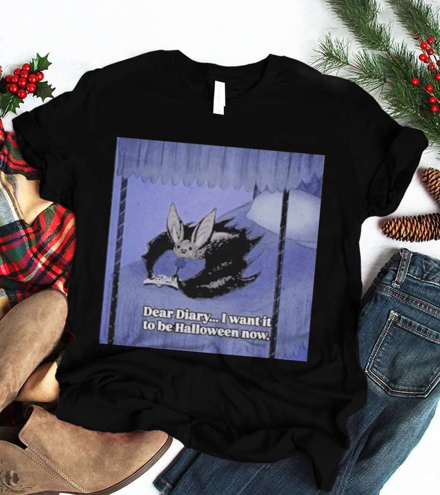 Dear Diary I Want It To Be Halloween Now Bat Creature Bed Scene T-Shirt