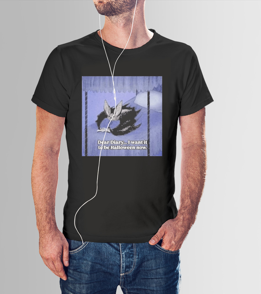 Dear Diary I Want It To Be Halloween Now Bat Creature Bed Scene T-Shirt