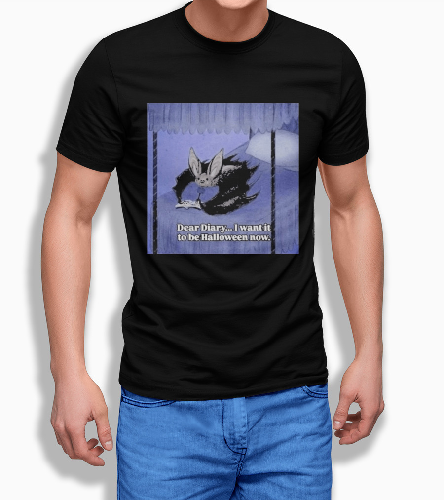 Dear Diary I Want It To Be Halloween Now Bat Creature Bed Scene T-Shirt