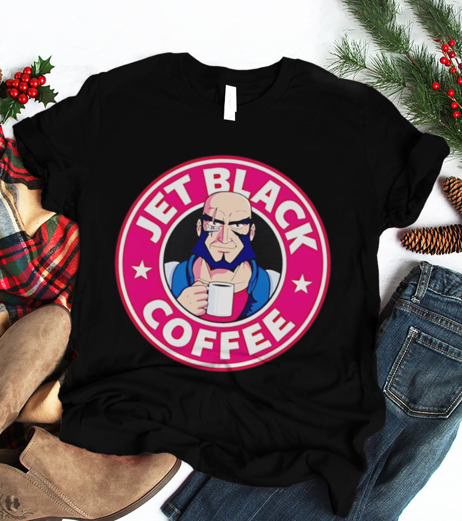 Jet Black Coffee Stern Man Holding T-Shirt