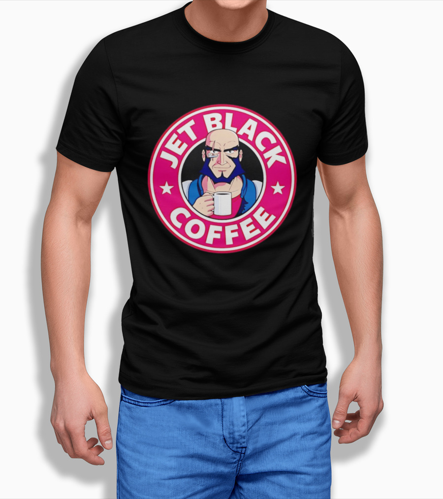 Jet Black Coffee Stern Man Holding T-Shirt