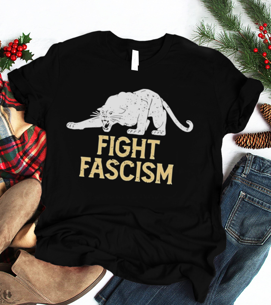Distressed Fight Fascism Panther Anti Fascist T-Shirt