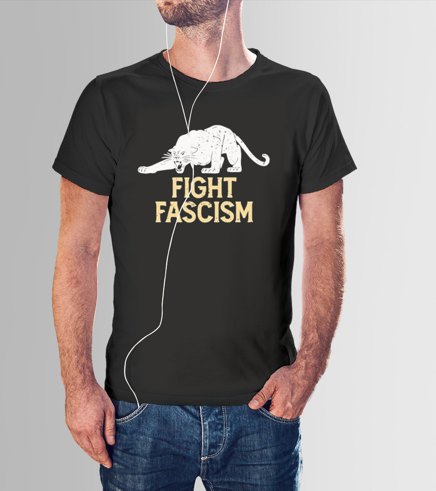 Distressed Fight Fascism Panther Anti Fascist T-Shirt