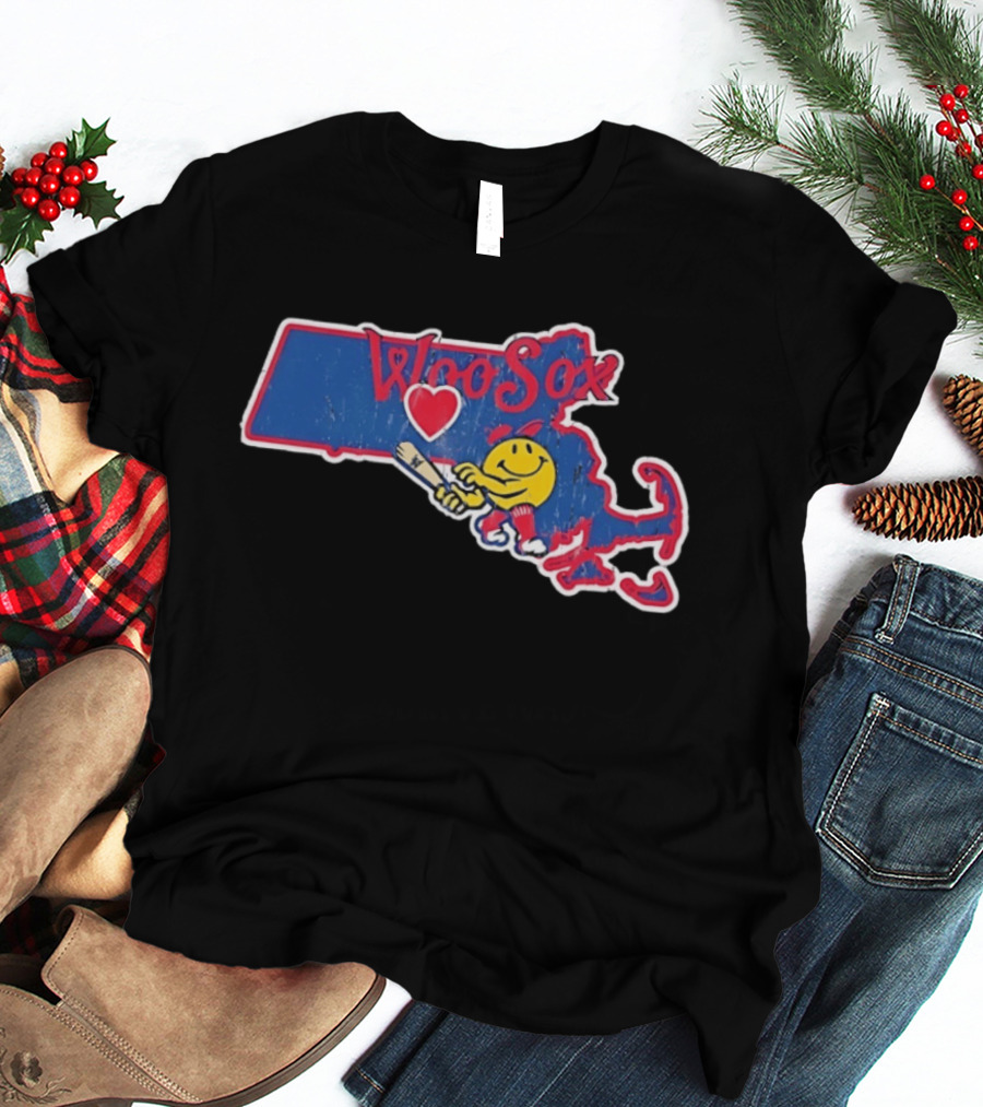 WooSox Massachusetts Heart Baseball Distressed T-Shirt