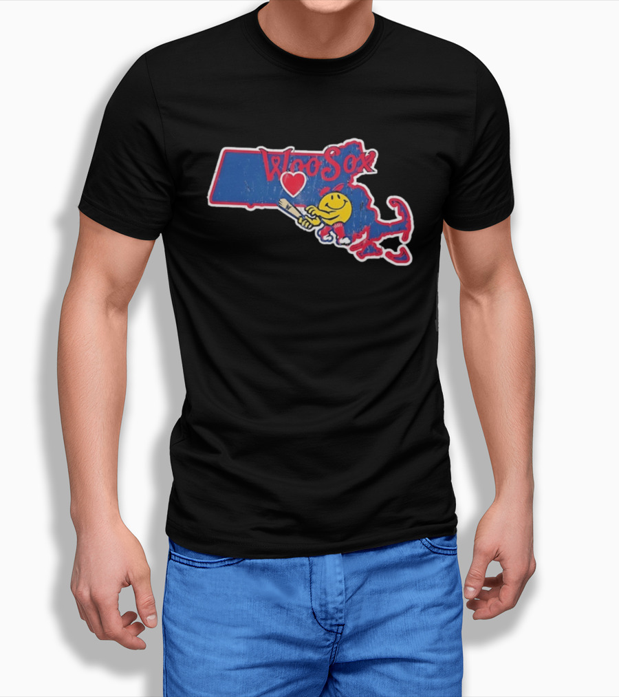 WooSox Massachusetts Heart Baseball Distressed T-Shirt