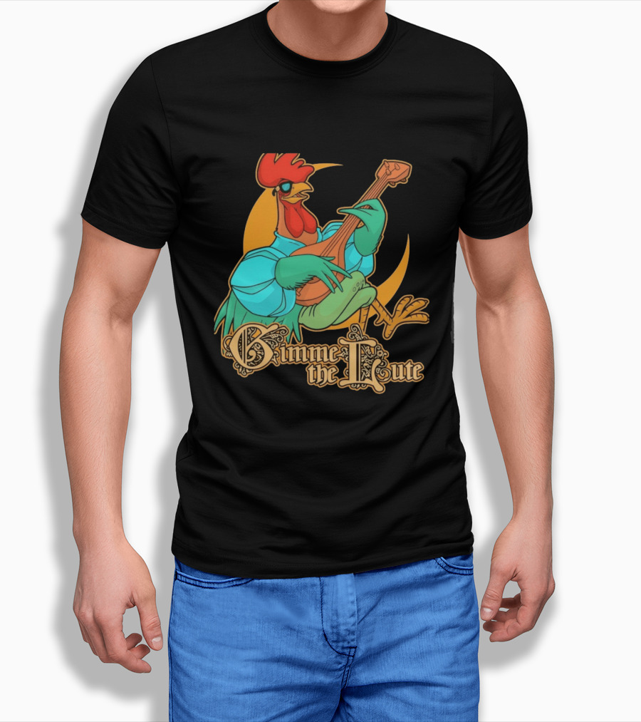 Rooster Musician Gimme The Lute Bard Funny Chicken Playing Instrument T-Shirt