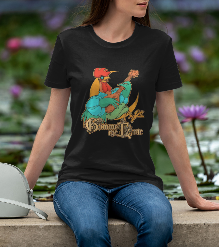 Rooster Musician Gimme The Lute Bard Funny Chicken Playing Instrument T-Shirt