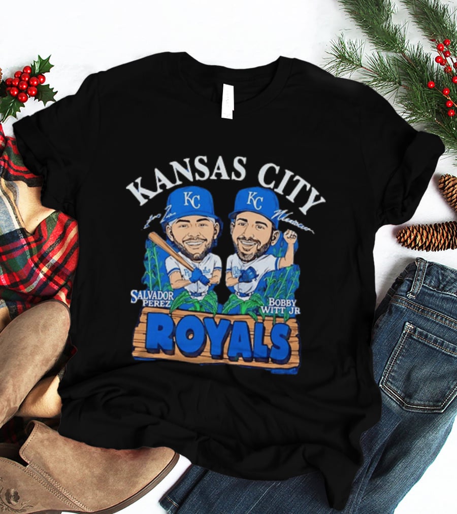 Kansas City Royals Salvador Perez Bobby Witt Jr Cartoon Baseball T-Shirt