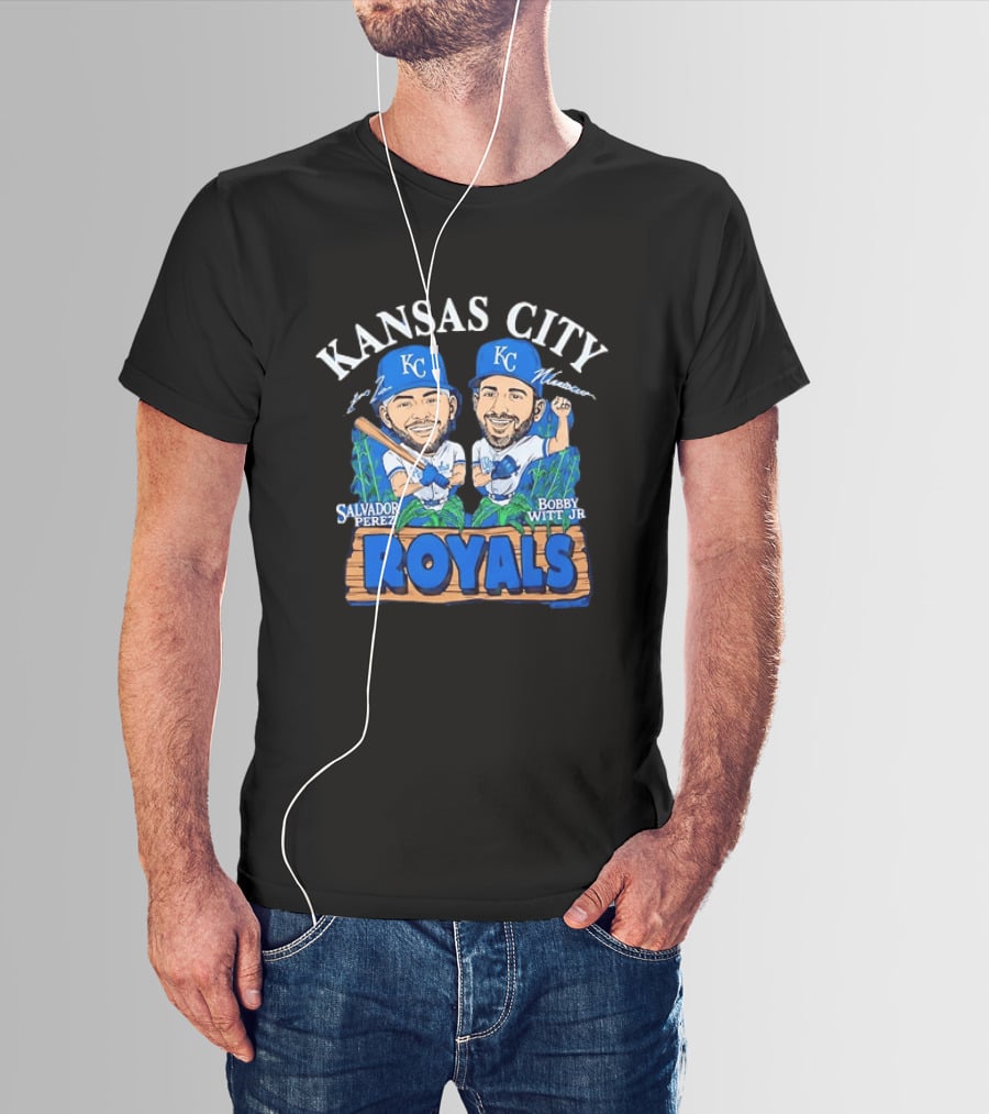 Kansas City Royals Salvador Perez Bobby Witt Jr Cartoon Baseball T-Shirt