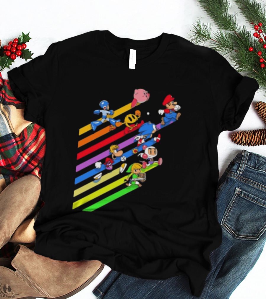 Legends Gaming Mario Pac Man Mega Man Sonic Link Kirby Bomberman Rayman Characters T-Shirt
