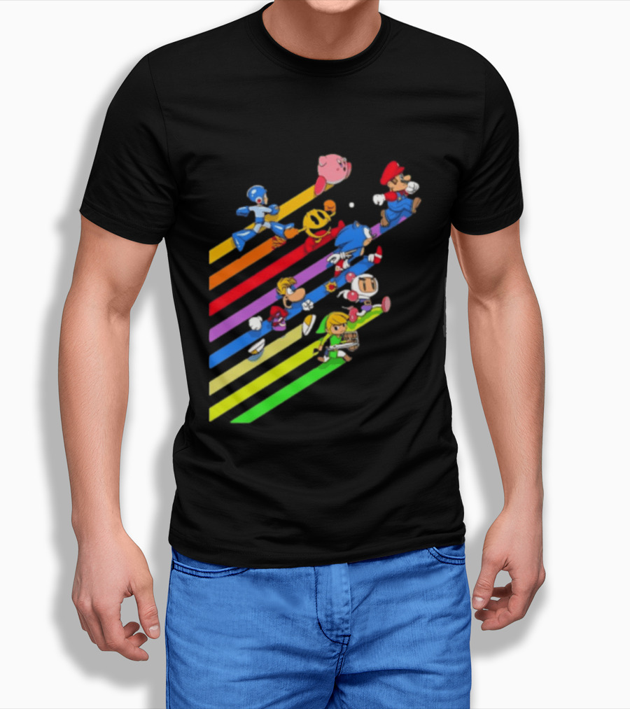 Legends Gaming Mario Pac Man Mega Man Sonic Link Kirby Bomberman Rayman Characters T-Shirt