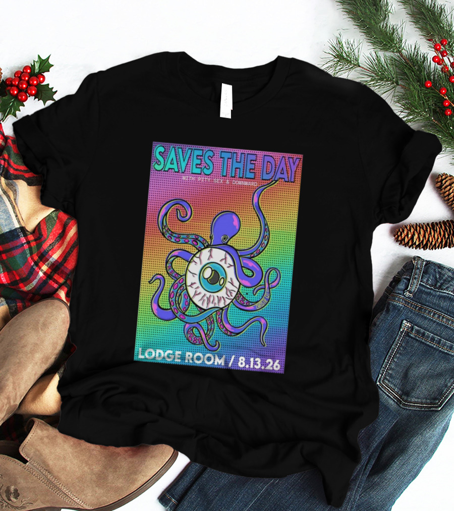 Saves The Day Lodge Room Aug 13 2026 Los Angeles Tour Octopus Eyeball T-Shirt