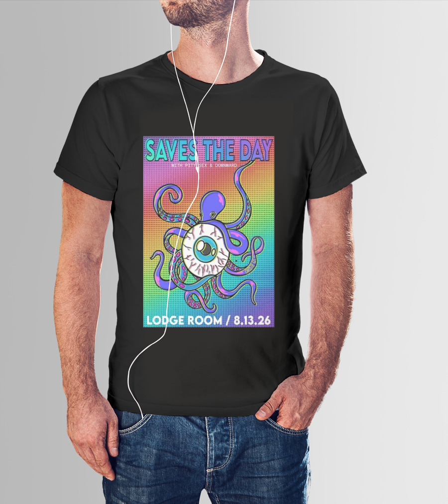 Saves The Day Lodge Room Aug 13 2026 Los Angeles Tour Octopus Eyeball T-Shirt