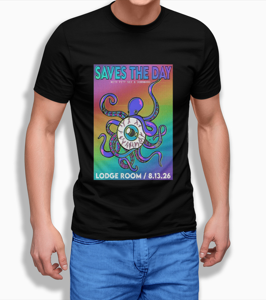 Saves The Day Lodge Room Aug 13 2026 Los Angeles Tour Octopus Eyeball T-Shirt