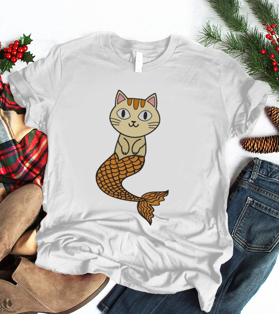 Cat Mermaid Whiskered Feline With Orange Scales T-Shirt