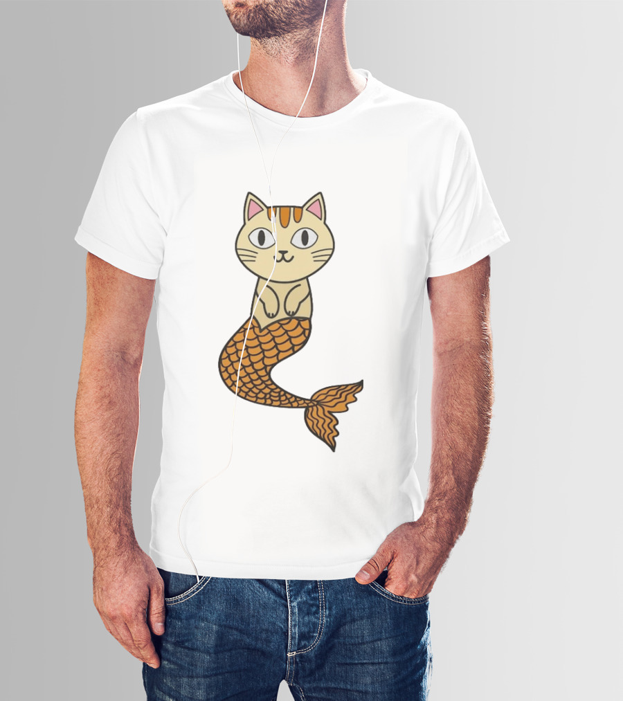 Cat Mermaid Whiskered Feline With Orange Scales T-Shirt