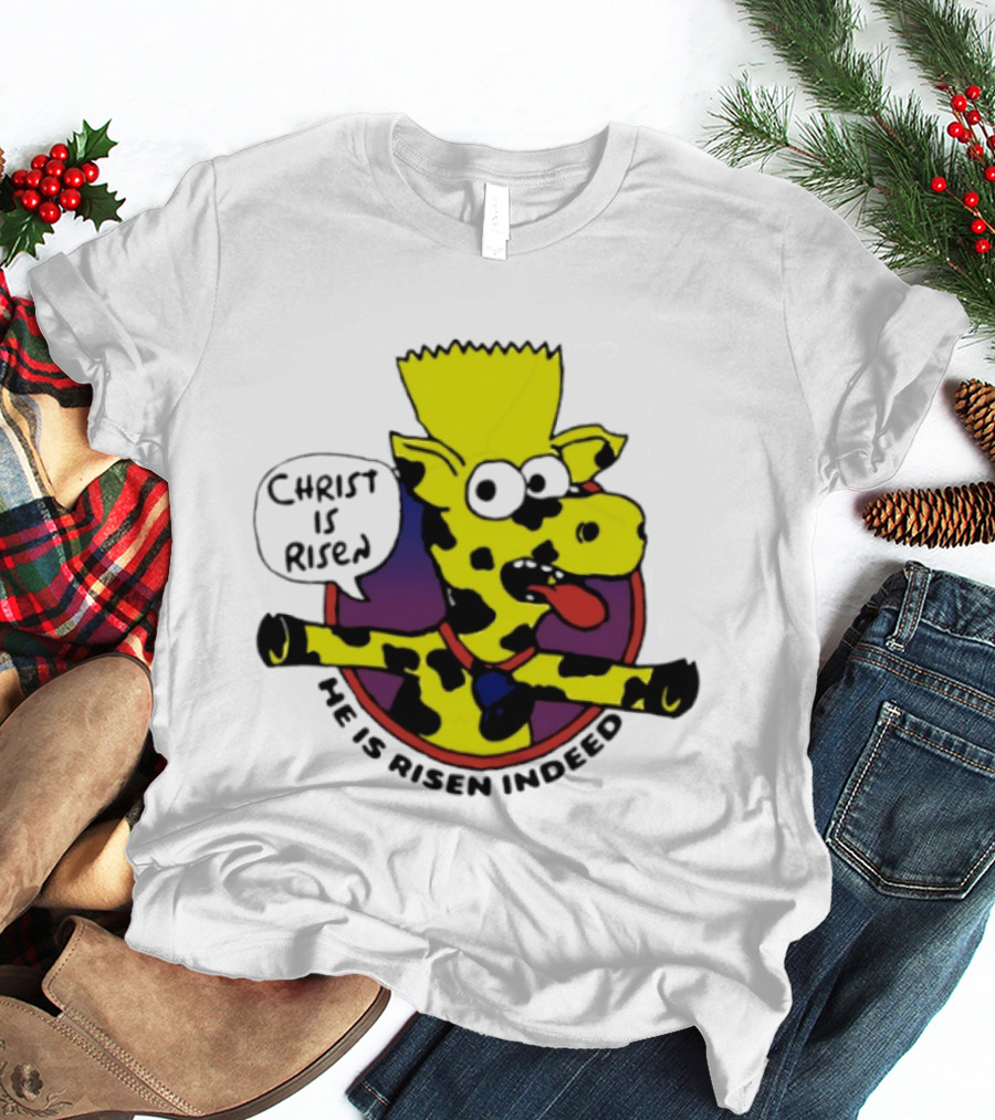 Christ Is Risen He Is Risen Indeed Simpson Cow Cartoon T-Shirt
