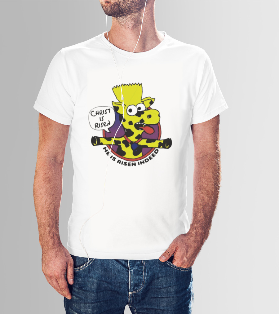 Christ Is Risen He Is Risen Indeed Simpson Cow Cartoon T-Shirt