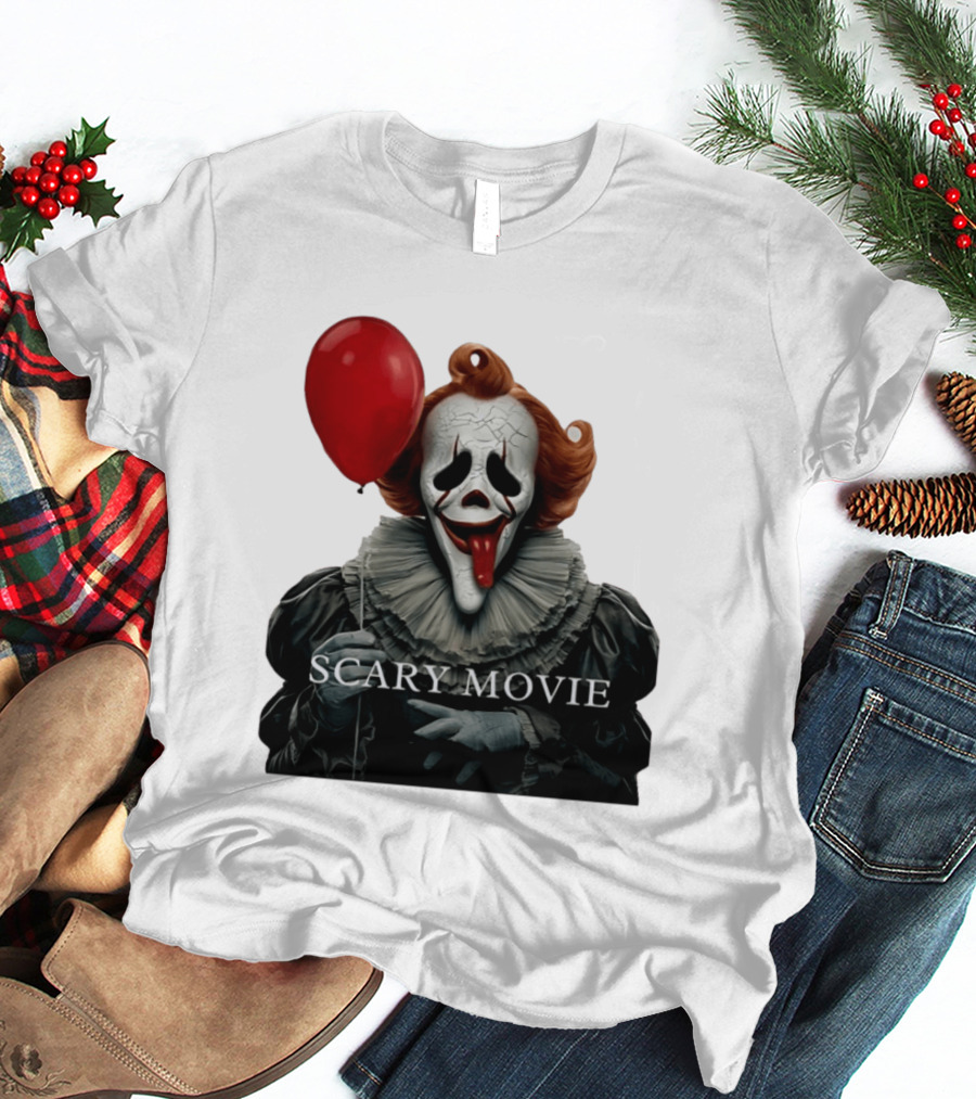 Pennywise Scary Movie Mashup Creepy Clown With Red Balloon T-Shirt