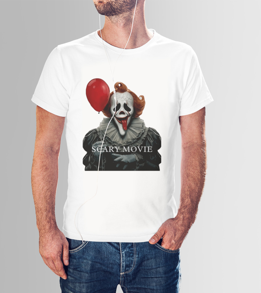 Pennywise Scary Movie Mashup Creepy Clown With Red Balloon T-Shirt
