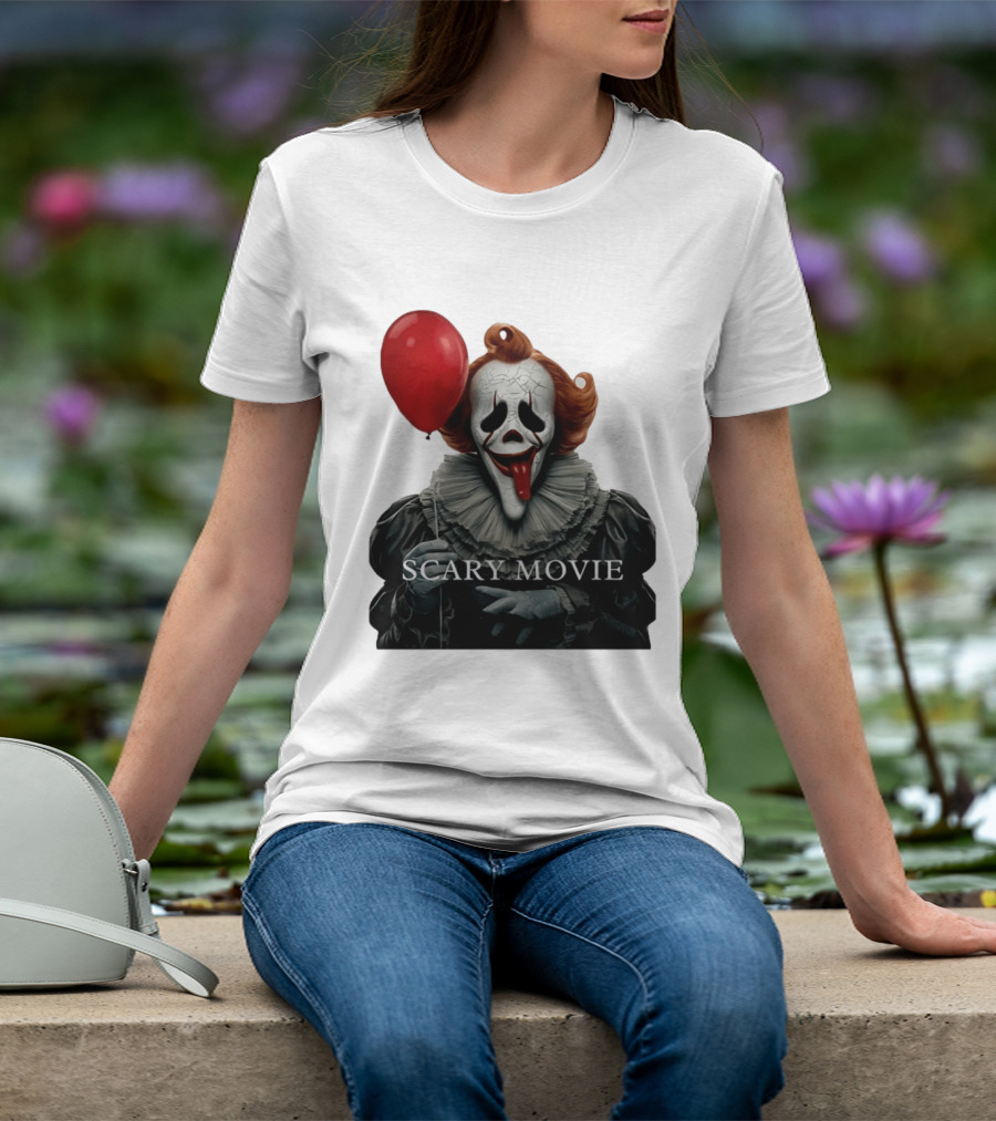 Pennywise Scary Movie Mashup Creepy Clown With Red Balloon T-Shirt