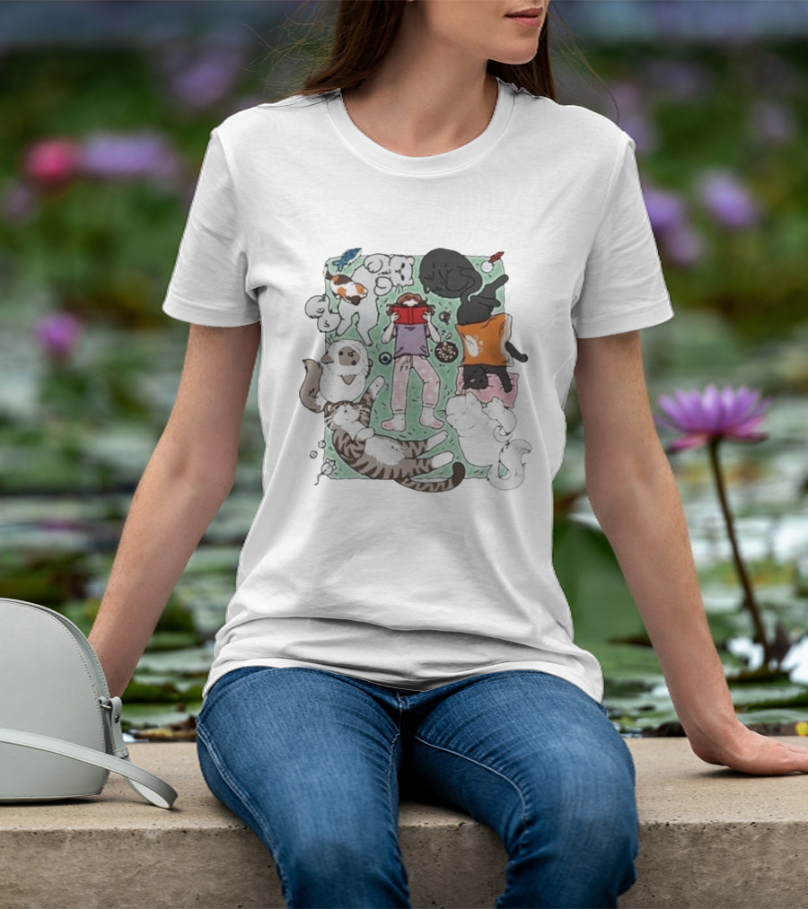 Lilsimsie Cozy Reading Party With Cats Playing And Lounging T-Shirt