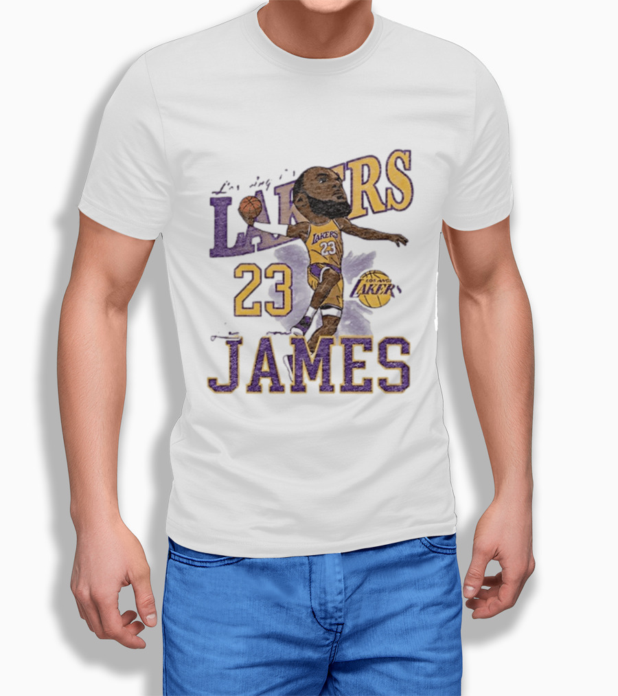 Los Angeles Lakers Lebron James 23 Basketball Caricature Player T-Shirt