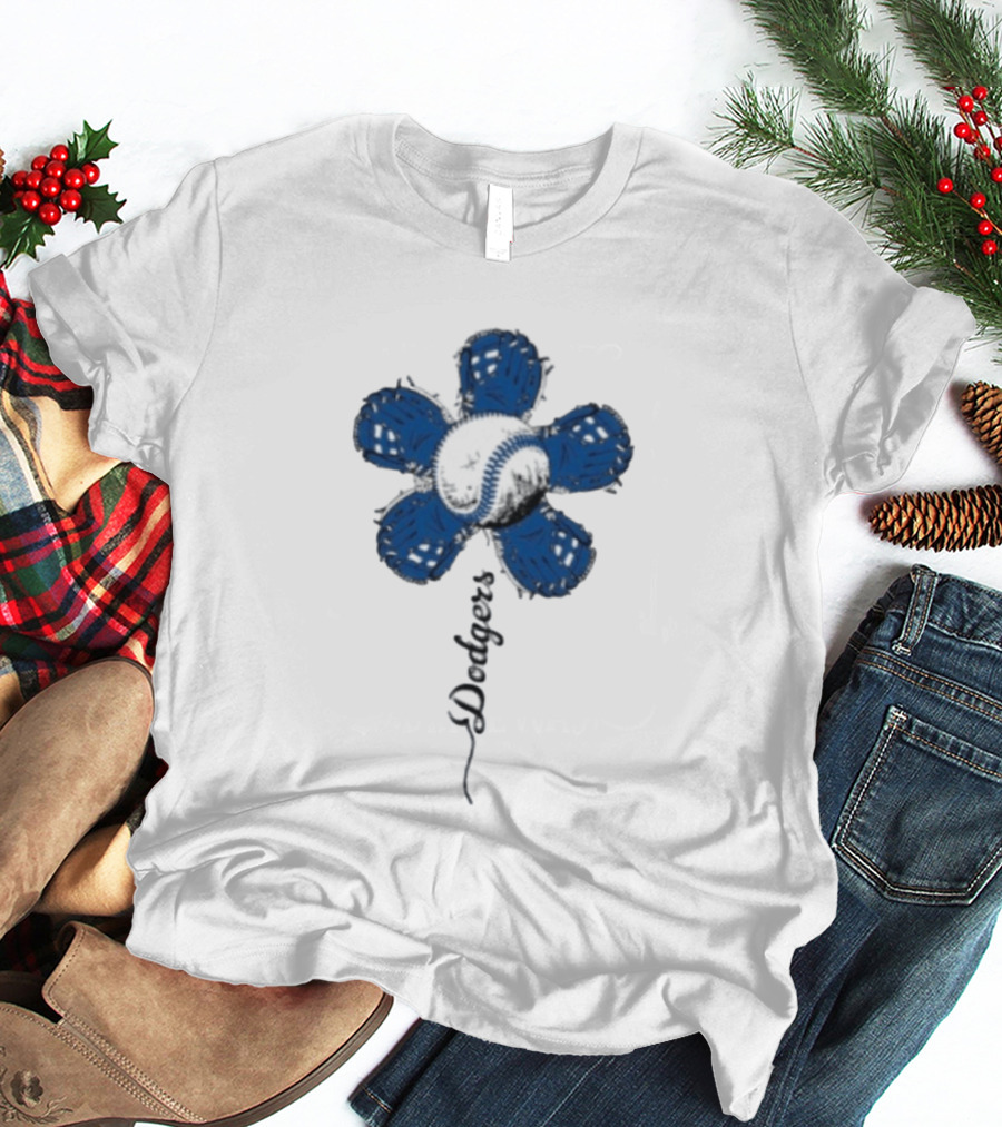 Dodgers Baseball Flower Blue Petals T-Shirt