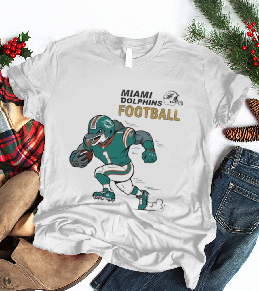 Miami Dolphins Aqua Rush Football Helmet Player T-Shirt