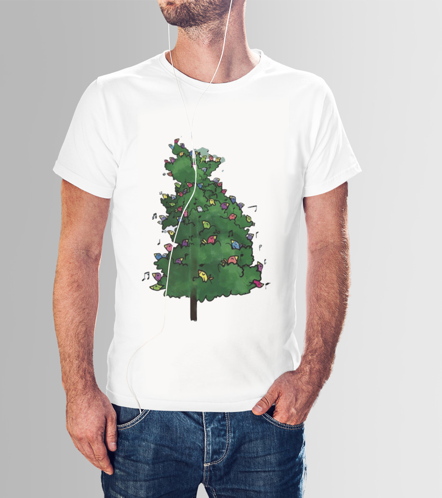 Colorful Singing Birds In Evergreen Tree With Musical Notes T-Shirt