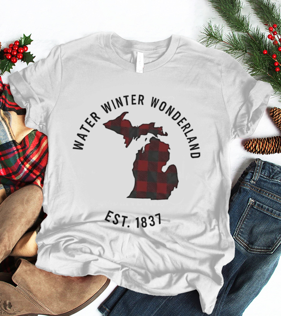 Michigan Water Winter Wonderland Est 1837 Plaid T-Shirt