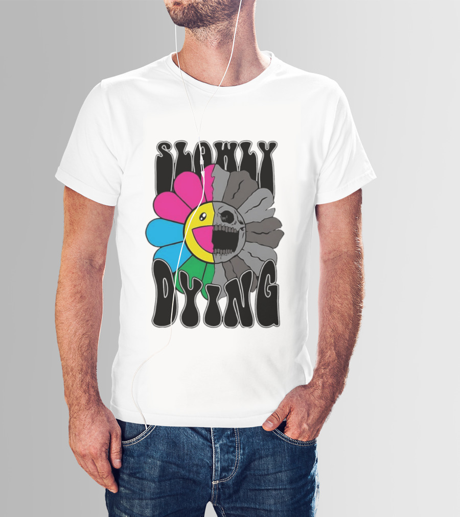 Slowly Dying Colorful Flower Skull Dark Half Happy Half Grim T-Shirt