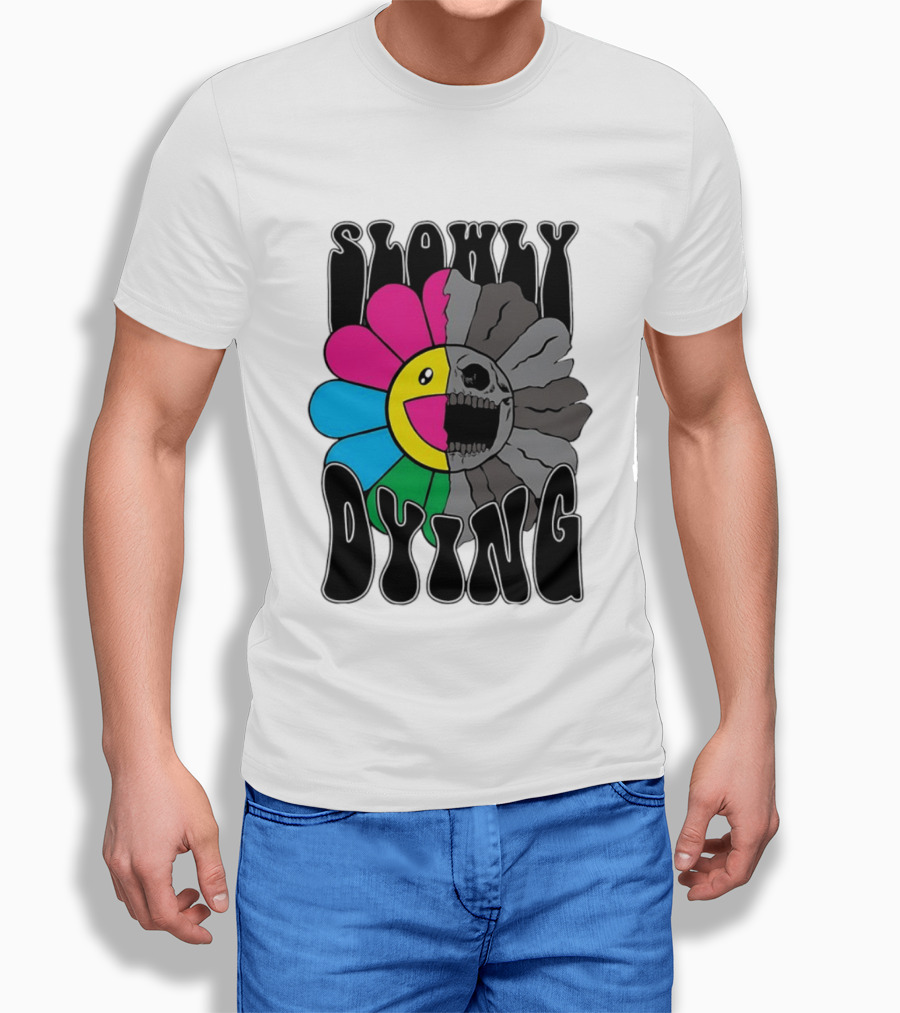 Slowly Dying Colorful Flower Skull Dark Half Happy Half Grim T-Shirt