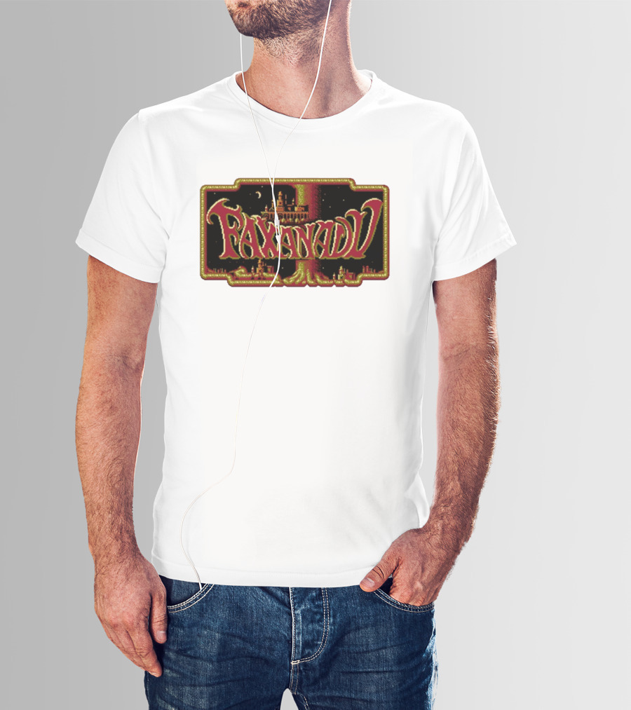 Faxanadu Retro NES Game Pixel Art Castle Moon Night Scene T-Shirt