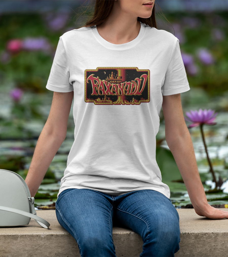Faxanadu Retro NES Game Pixel Art Castle Moon Night Scene T-Shirt