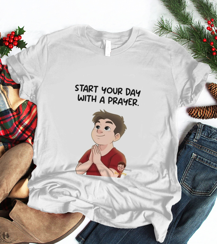 Start Your Day With A Prayer Cartoon Boy T-Shirt
