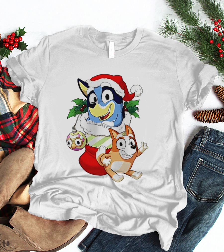 Bluey Christmas Stocking Stuffer Pups Bingo Holiday T-Shirt