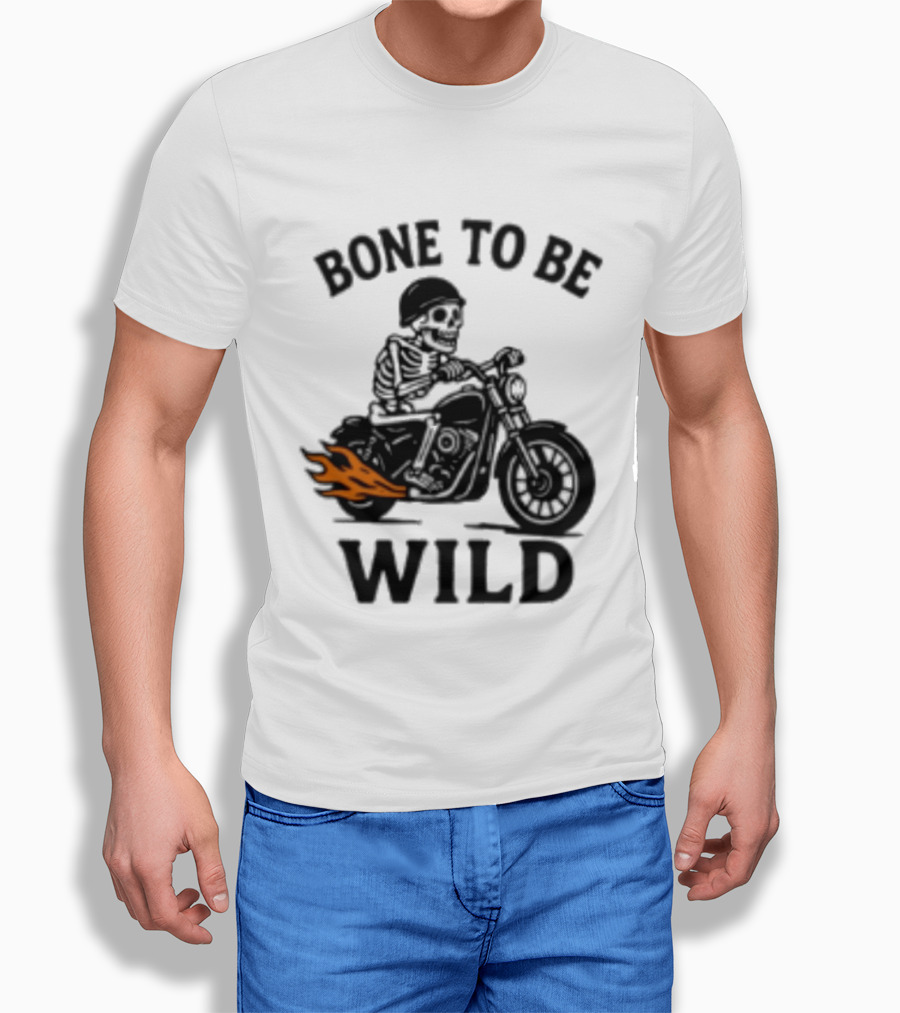 Bone To Be Wild Skeleton Motorcycle Rider Flames T-Shirt