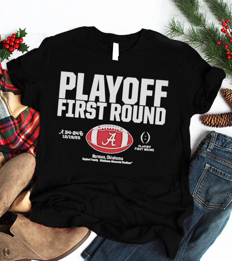 Alabama Crimson Tide 2025 Playoff First Round Winner 34 25 Norman Oklahoma T-Shirt